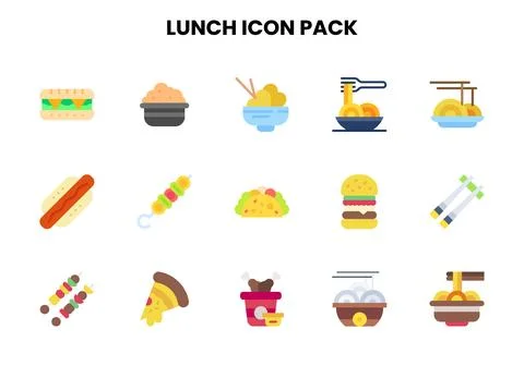 Lunch Flat Collection Icons Pack Stock Illustration