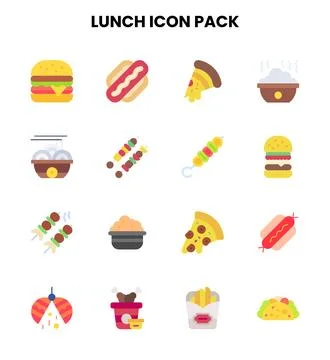 Lunch Flat Design Icons Pack Stock Illustration