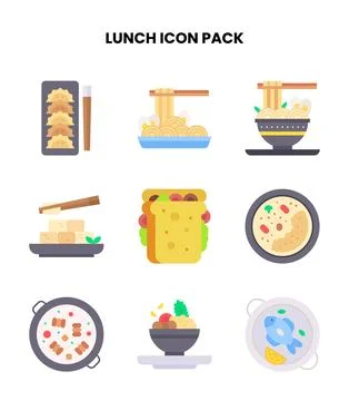 Lunch Flat Scalable Icons Pack Stock Illustration