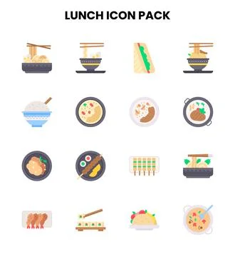 Lunch Flat Set Icons Pack Stock Illustration