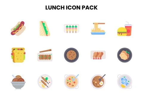 Lunch Flat UI Icons Pack Stock Illustration