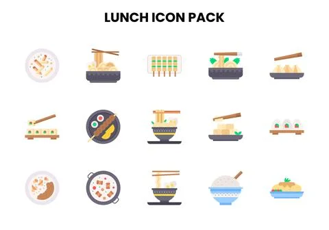 Lunch Flat UI Icons Pack Stock Illustration
