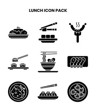 Lunch Glyph Design Icons Pack Stock Illustration