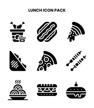 Lunch Glyph Icons Pack Stock Illustration