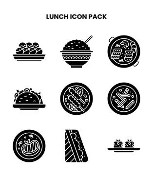 Lunch Glyph Set Icons Pack Stock Illustration
