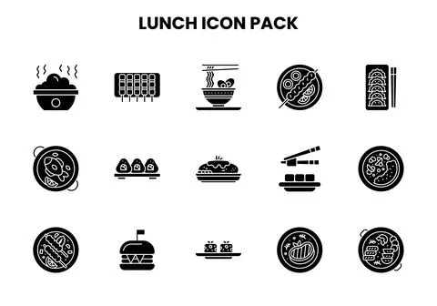 Lunch Glyph Vector Icons Pack Stock Illustration