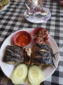 Lunch with grilled fish menu. Stock Photos