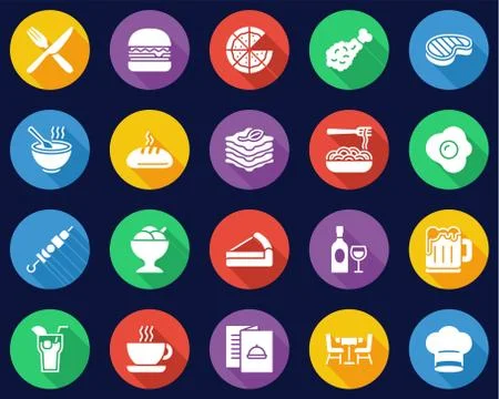 Lunch Icons Flat Design Circle Set Big Stock Illustration