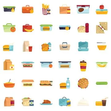 Lunch icons set flat vector. Food tray イラスト素材