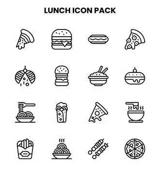 Lunch Line Design Icons Pack Stock Illustration