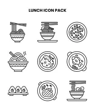Lunch Line Design Icons Pack Stock Illustration
