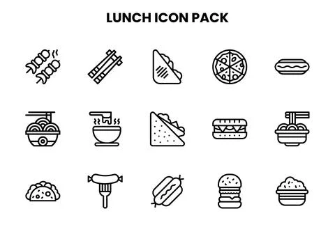 Lunch Line Design Icons Pack Stock Illustration