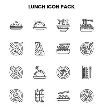 Lunch Line Icons Pack Stock Illustration