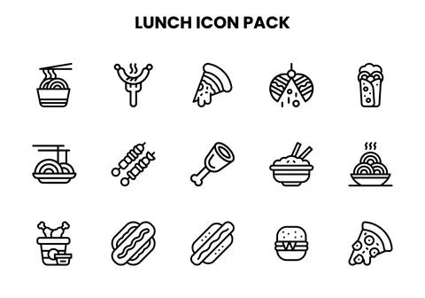 Lunch Line UI Icons Pack Stock Illustration