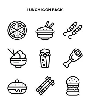 Lunch Line Vector Icons Pack Stock Illustration