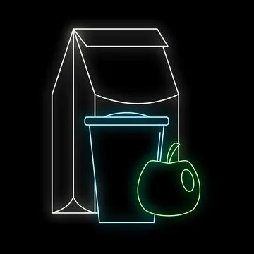 Lunch meal elements glowing with neon outline イラスト素材