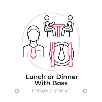 Lunch or dinner with boss duotone line art concept icon Stock Illustration