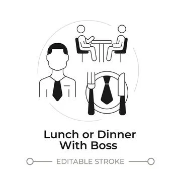 Lunch or dinner with boss modern flat line concept icon Stock Illustration