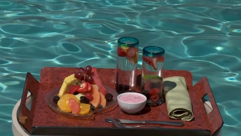 Lunch by the pool Stock Footage 167546316