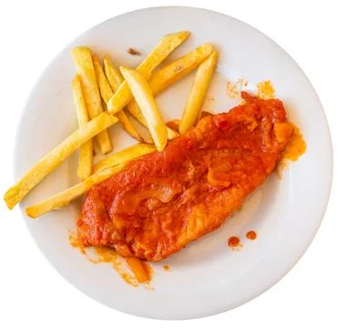 Lunch at restaurant - marinated fish cooked with seafood Stock Photos