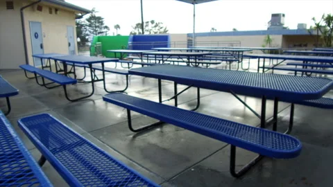 Lunch Tables At An Empty Elementary School Stock Footage 130677631