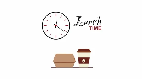 Lunch Time Animation with Coffee Cup and Takeaway Food Box Видео 335645191