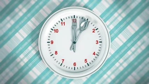 Lunch time concept with spoon and fork inside the plate. 3D illustration Stock Illustration