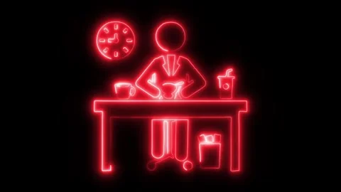 Lunch Time Outline Icon in HD Video Neon Animation Stock Footage 304507269