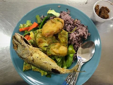 Lunch time of rices and vegetables set Stock Photos