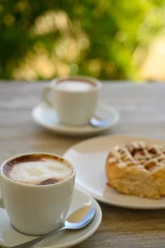 Lunch time two cups of coffee with taste. Stock Photos