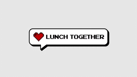 Lunch Together 8-bits pixel art neubrutalism comment balloon. Alpha. Stock Footage 316774460