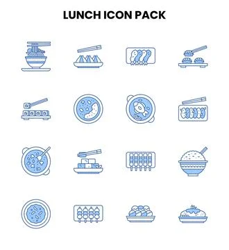 Lunch Two Color Blue Bundle Icons Pack Stock Illustration