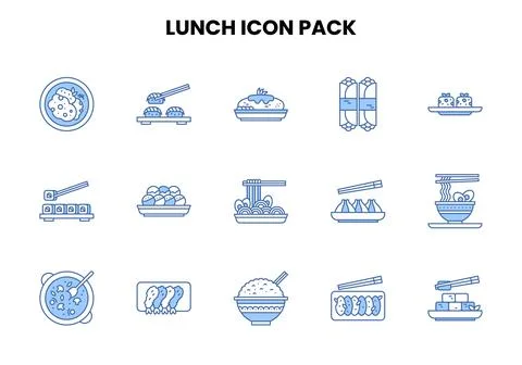 Lunch Two Color Blue Bundle Icons Pack Stock Illustration