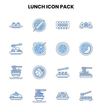 Lunch Two Color Blue Vector Icons Pack Stock Illustration
