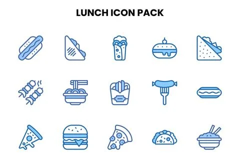 Lunch Two Colour Collection Icons Pack Stock Illustration