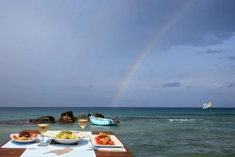 Lunch for two by the sea Stock Photos