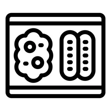 Lunchbox containing sausages and mashed potatoes with cutlets icon outline Stock Illustration