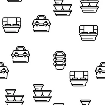 Lunchbox Dishware Vector Seamless Pattern Illustrazione stock