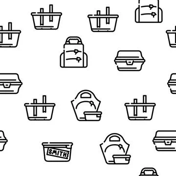 Lunchbox Dishware Vector Seamless Pattern Stock Illustration