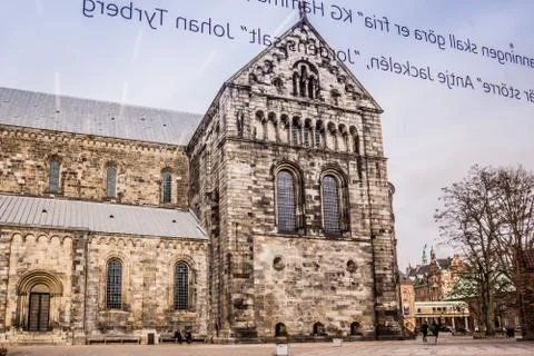 Lund cathedral seen through a window in Stock Photos