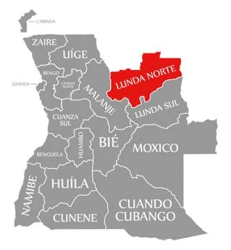 Lunda Norte red highlighted in map of Angola Stock Illustration