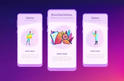 Lung cancer app interface template. Stock Illustration