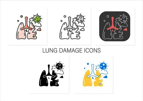 Lung damage icons set Stock Illustration