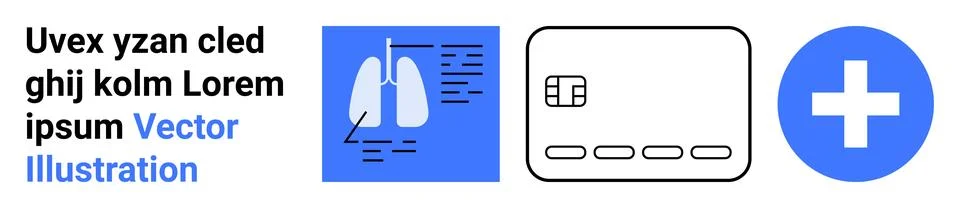 Lung diagram with annotations, smart card with chip, and healthcare symbol. I Stock Illustration