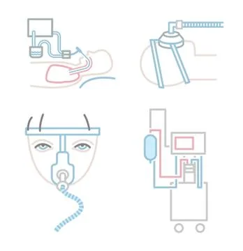 Lung ventilation icons set Stock Illustration