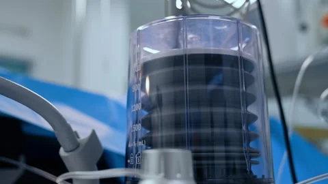 Lung ventilator bellows on an anesthesia machine inside a medical or surgical Stock Footage 346722946
