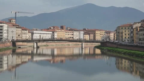 Lungarni di Pisa - Riverfront Architecture Reflection. Stock Footage 329959956