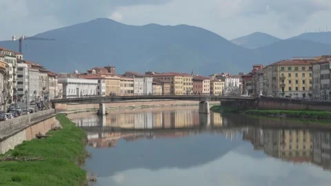 Lungarni di Pisa - Riverfront Architecture and Bridge. Stock Footage 329959997