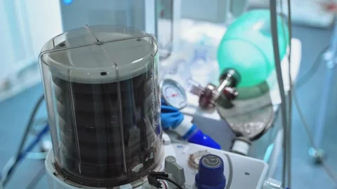 Lungmotor in the intensive care unit. Motion of artificial machine Stock Footage 132438702