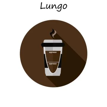 Lungo. Paper coffee cup with hot coffee in flat style. Coffee cup beans Stock Illustration